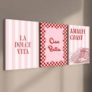 3-Pack Wooden Frame Canvas Posters, Vintage Checkered Italian Slogan Decor, Modern Living Room Art, Waterproof, Gift Idea