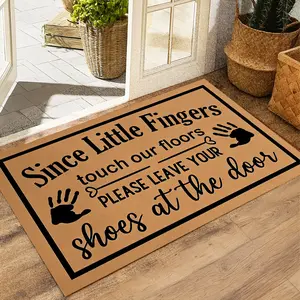 "Since Little Fingers Touch Our Floors" Doormat – Cute Baby Handprint Design, Perfect for Family Homes with Kids, Reminds Guests to Remove Shoes, Ideal for Cozy Entryway Decor