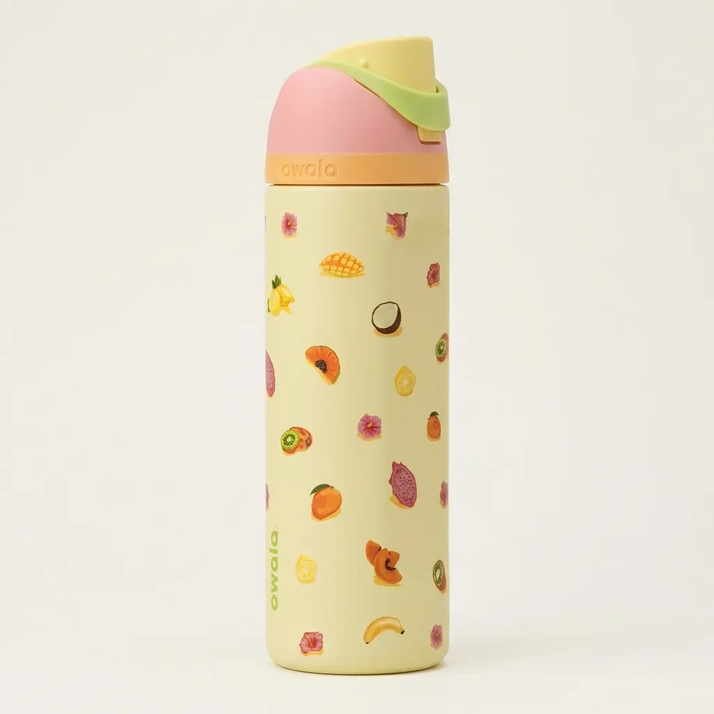 Owala 24oz Tropical Fruit FreeSip Water Bottle, Birthday Bash Insulated Stainless Steel Bottle, Leakproof Reusable Sports Bottle, Double Wall Vacuum Flask, Travel Water Bottle, Gift for Her