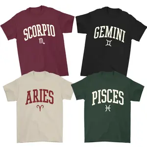 [ NEW ] All 12 Zodiac T-Shirt – Minimalist College Font Graphic Tee with Vintage Astrology Sign Design, Classic Varsity Style Zodiac Shirt, Star Sign Birthday Gift for Men and Women.