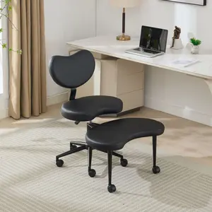 Meditation Chair Plus Cross Legged with Wheels for Fidgety Sitters - Black PU