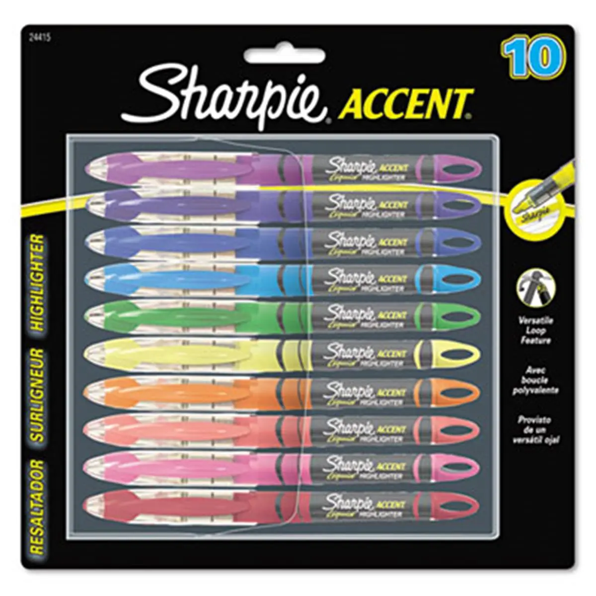 Sharpie Accent Liquid Pen-Style Highlighter, Chisel-Versatile Tip, Pigmented Consistent Ink Supply, 10-Set Office Stationery with Highlight Both & Loop for Writing Correction Tools, Pigmented Ink
