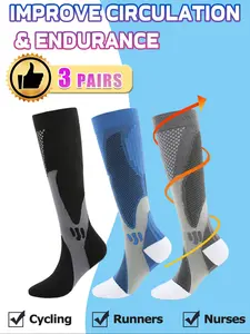 3 pairs of men's and women's compression socks with a compression rating of 15-20 mmHg in a knee-high design for running, performance and recovery, available in a range of colours to help improve circulation Sport Socks