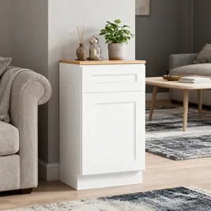 21" White Shaker Base Cabinet with Soft-Closing Drawer Single Door Solid Wood Adjustable Shelf Ready-to-Assemble for Kitchen Bathroom Laundry and Garage 21W x 24D x 34.5H