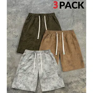 Men’s 3-piece washed distressed drawstring casual shorts set, loose urban street style, multi-pack high value for money, summer casual shorts with multiple pockets, suitable for summer outfits, everyday outings, and various other occasions.