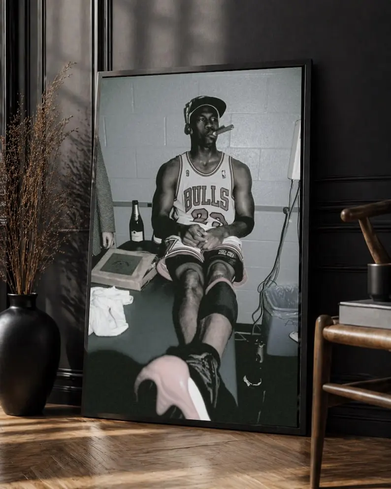 Michael Jordan Cigar Celebration Poster Iconic NBA Champion Art Chicago Bulls #23 Wall Decor