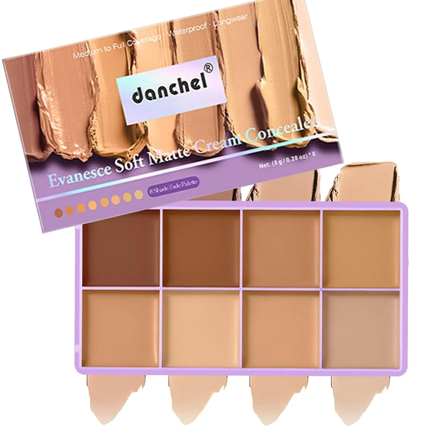 8-Color Cream Concealer & Foundation Cosmetic Palette, Natural Matte, Long-Wearing, Smudge-Proof, Waterproof, Blendable, Full Coverage, Tone-Evening, Cream Contour Highlighter, Color-Correcting Makeup