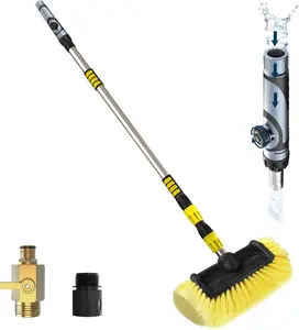 LAANPOLE 12FT Car Wash Brush with Long Handle, Car Cleaning Brush with 12 Inch Soft Bristle and Soap Dispenser, Solar Panels Cleaner with Telescoping Pole for RV, Truck, Boat, House Siding, Yellow