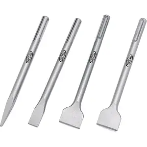 4 Pcs 11 Inch SDS MAX Chisel Set Masonry Concrete Drill Bit Tile Removal Chisel Bits for Rotary Hammer with Point Flat Scraping Chisels
