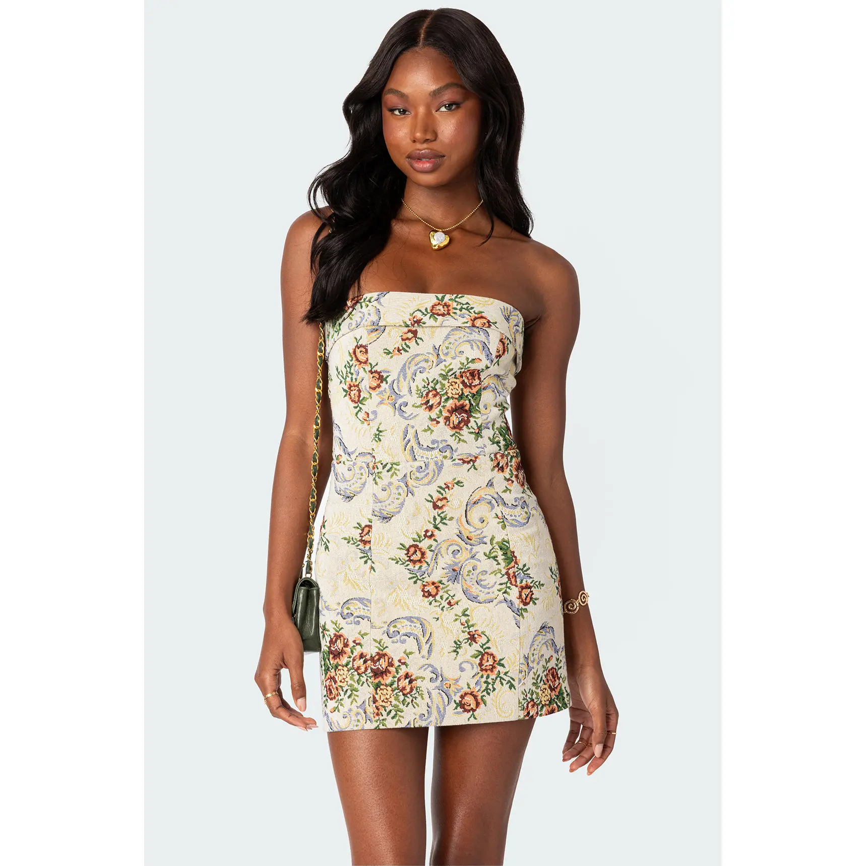 Floral Tapestry Lace Up Mini Dress Floral Tapestry Lace Up Mini Dress