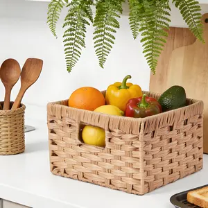 Wicker Storage Basket, Decorative Woven Baskets for Storage, Waterproof Baskets Organizer, Wicker Basket for Organizing, 2-Pack