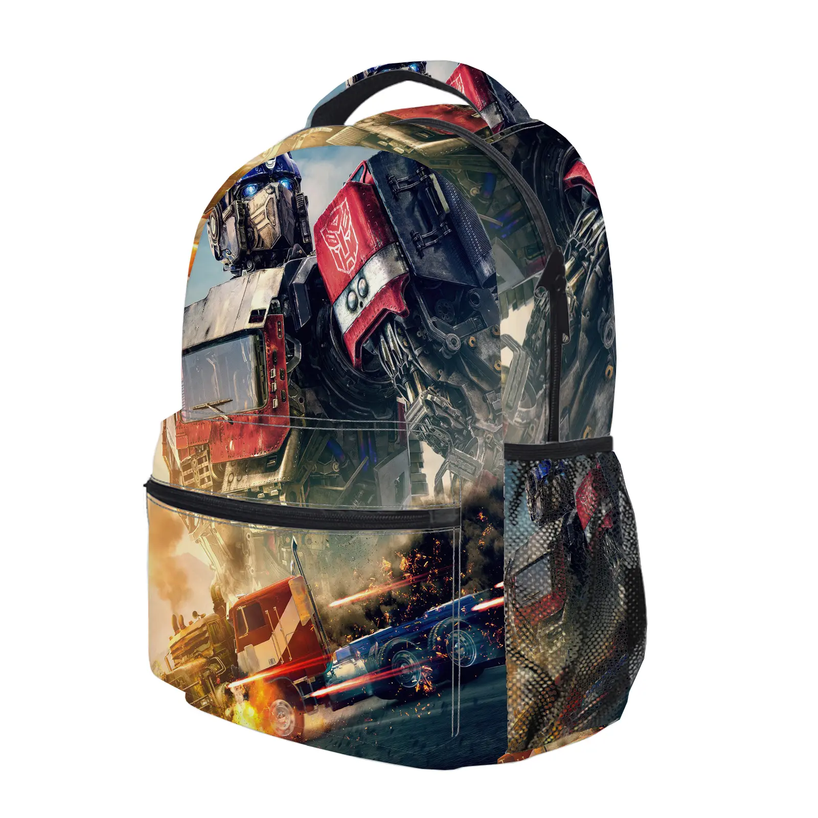 Transformers Backpack, Cute Y2K Fashion School Bag for Girls and Teens, Durable Cartoon Printed Bookbag with Mesh Side Pockets, Lightweight Travel Daypack for Back to School c-256, Vibrant, Fans