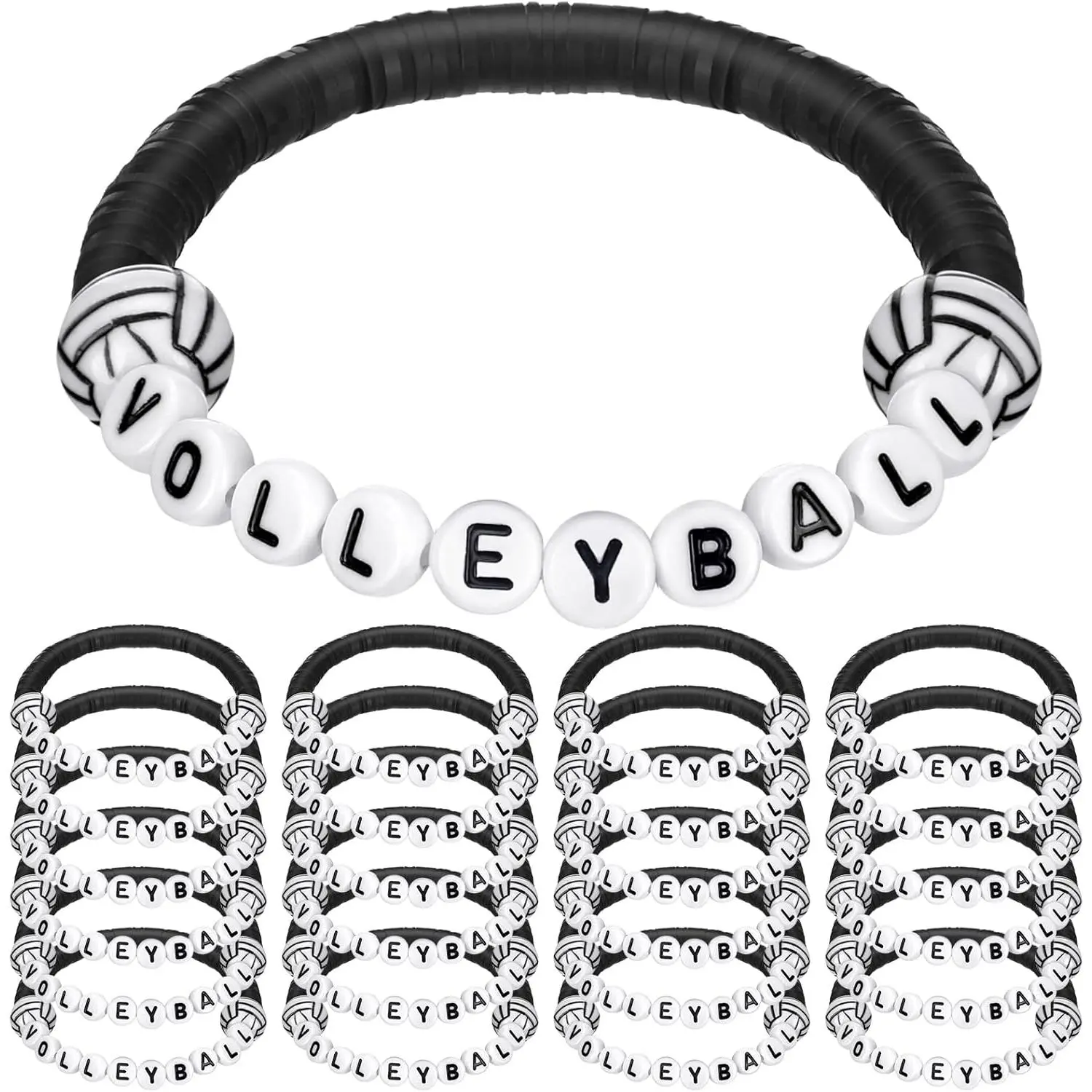 24 count Volleyball Bracelets Volleyball Party Favors Charm Volleyball Bracelet Stackable Clay Beaded Bracelets for Volleyball Senior Night Gifts Teens Team Volleyball Party Decor