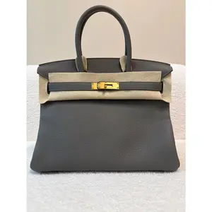 Pre-owned HERMÈS Togo Professional & Technology Bags BIRKIN 30 GRIS ETAIN WITH GOLD HARDWARE
