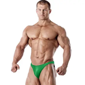 Exxact Sports Mens V Cut Competition Bodybuilding Posing Trunks - NPC IFBB Mens Trunk Underwear Posing Suits, Adult Bodybuilding Trunk (Green) Athletic Outfits Pro