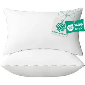 Throw Pillow Inserts (Pack of 2, 12 x 20 Inches, White) - Hypoallergenic 100% Virgin Fiber Lumbar Pillow Form Microfiber Throw Pillows for Bed and Couch Pillows | Indoor Decorative Pillow
