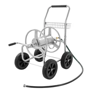 VEVOR Hose Reel Cart for Garden Watering with Storage Basket, Mobile Tools and 4 Wheels, Heavy Duty Powder-coated Steel, 300 ft Capacity