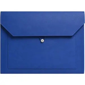 PU Leather A4 File Folder Document Holder 2 Pockets Portfolio Envelope Folder Case with Elastic String 3/4 Inch Expansion (Blue)