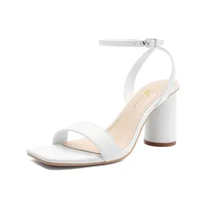 Women's Strappy Chunky Block Heels Fashion Square Open Toe Heeled Sandals Ankle Strap Wedding Party Shoes High Wedge Footwear Girl Summer