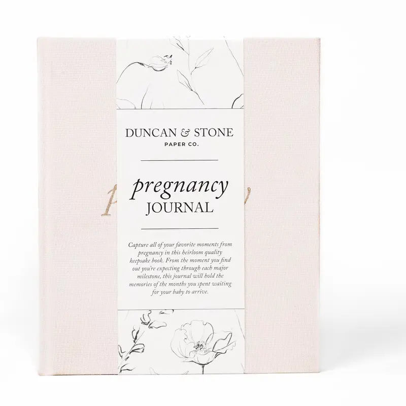 Duncan & Stone Paper Co. Pregnancy Journal, 120-Page Softcover Parenting Keepsake Book with Gold Foil, 2-Page Weekly Log, 9.25in x 7.75in Easy-to-Hold Design, Gift-Ready Cellophane Bag for Expecting Moms & Growing Families