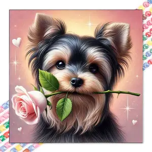 1 set of DIY diamond painting kit, 5D diamond art kit, DIY decor dog, rose, heart shape. Mosaic, diamond art, DIY art home decoration.