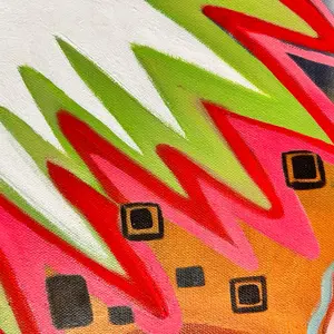 White pink, gold, green abstract, art painting on canvas print signed Hello Kitty Decorations and Stationaryhellokittyroomdecor