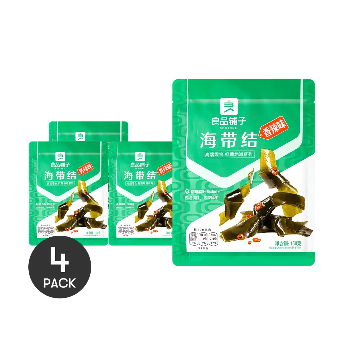 4Packs BESTORE Kelp Knot Spicy Flavor 150g/Pack