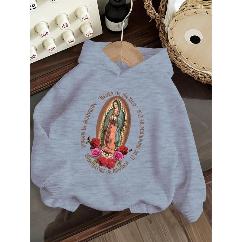 Girls' Mexican Virgin of Guadalupe Hooded Sweatshirt Vibrant Pink Religious Apparel Cozy Fall Winter Pullover for Catholic Girls Soft 100% Cotton Fabric Machine Washable
