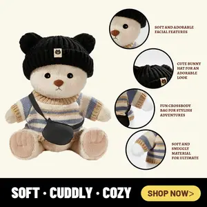 TEDDY HUGGY The Best Gift | Watch Me Dress Up, Teddy Huggy! 12-Inch Posable Bear with 5 Joints & Mix-and-Match Outfits — The Viral Toy You’ll Want to Hug