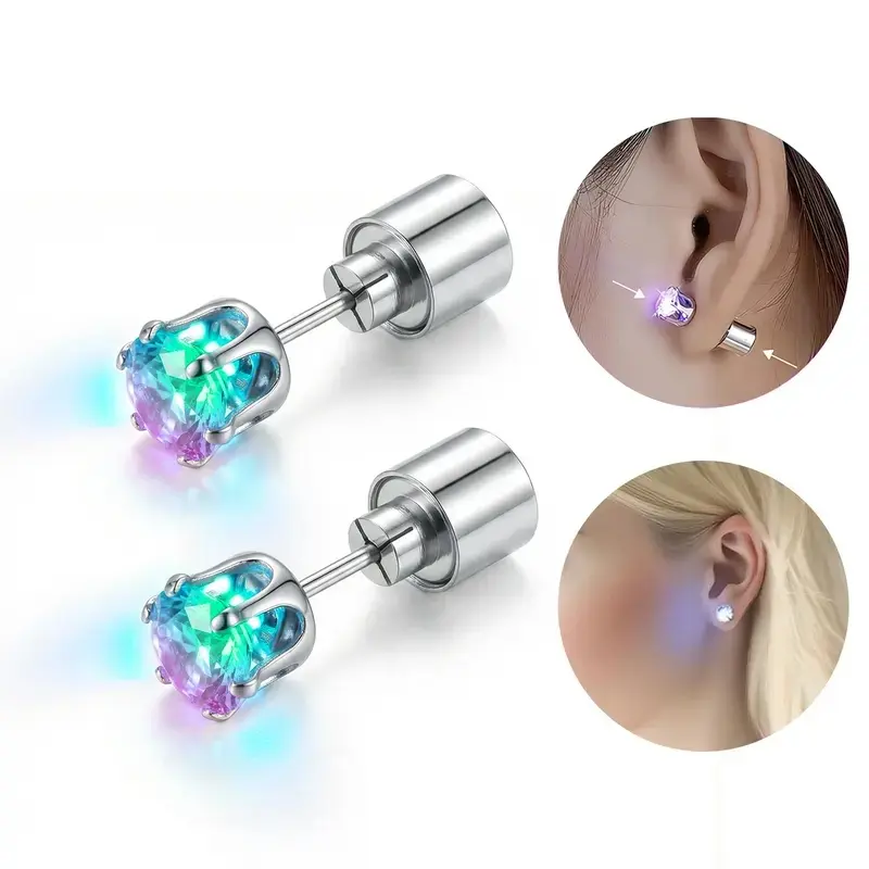 3 Pair LED Light Up Earrings, LED Studs Earrings Party Flashing Blinking Stainless Steel Earring-Color Changing Glow Stud Earrings Halloween Christmas Gifts for Women Men Girlfriend Boyfriend
