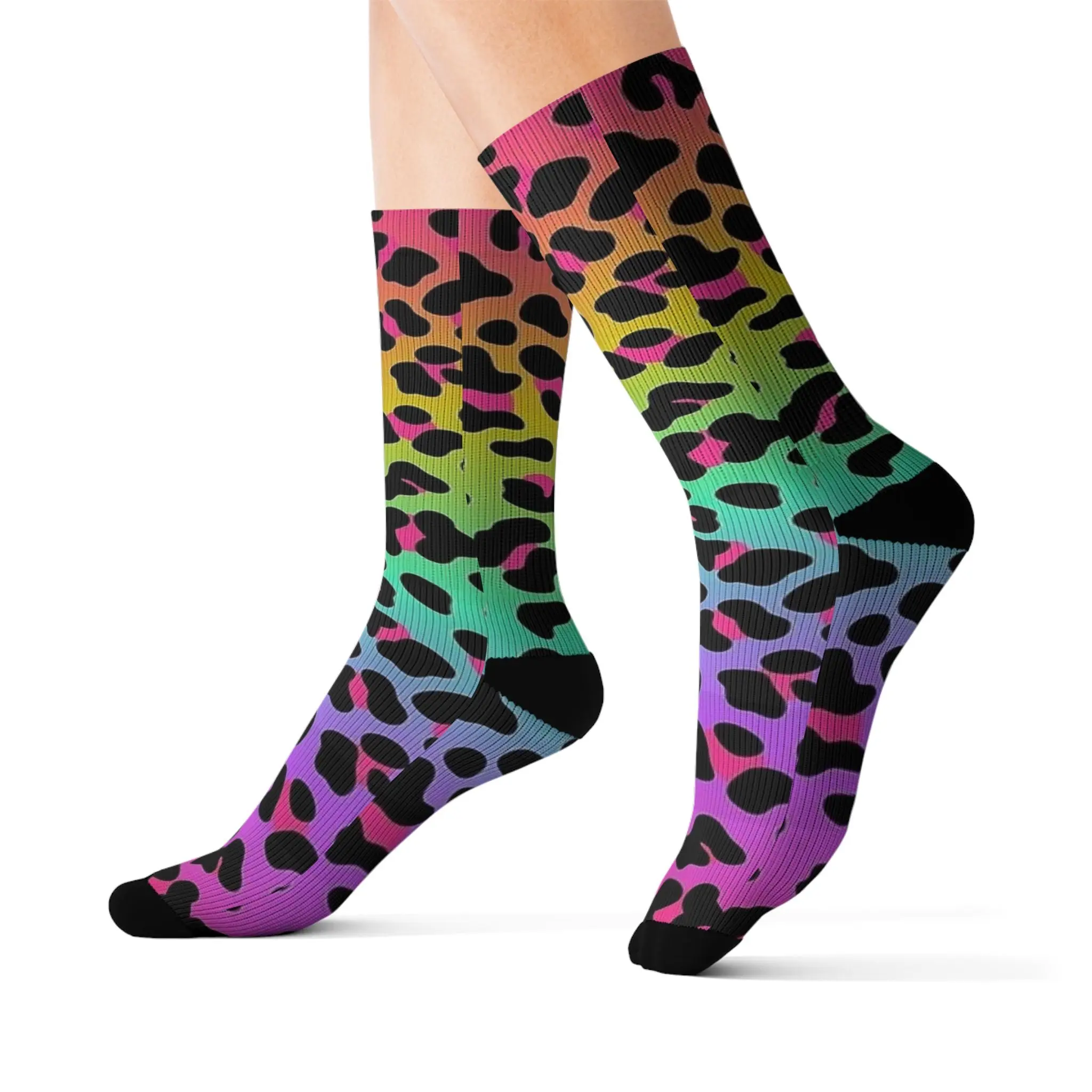Rainbow cheetah pattern Cute Magical Crew Socks