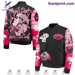 Hazbin Hotel Baseball Jacket, Animated Fan Merch Outerwear, Stylish Varsity Street Jacket For Daily Casual Wear