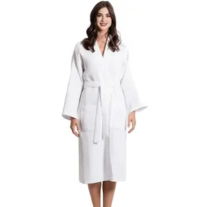 TowelSoft Women's Waffle White Long Premium Cotton Blend Bathrobe - Women's Womenswear Gown