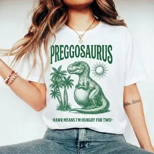 Preggosaurus Shirt, Rawr Means I'm Hungry For Two Top, Funny Pregnancy Illustration, Aesthetic Maternity Apparel, Ironic Dino Print