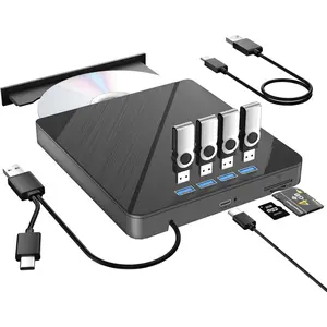 7 IN1External CD/DVD Drive for Laptop, CD Burner CD/DVD +/-RW Optical Drive, Slim Portable DVD CD ROM Rewriter Writer Duplicator for Laptop Desktop PC Windows 11/10/8/7 MacBook  Linux OS