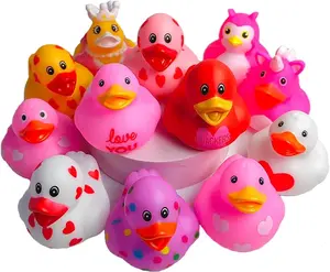 Valentine's Day Gift – Assorted Pink Heart Rubber Ducks in Bulk – Floating Bath Toys, Jeep Ducking, Party Favors, and Decorations for Valentine's Day