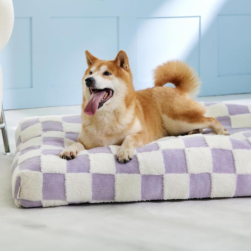 Lesure Thick Warm Washable Pet Mattress for Crate - Cozy Shredded Chopped Foam Pet Bed with Removable Cover, TikTokShopBlackFriday, Cute Modern Fuzzy Plush, Anti Slip Bottom Bedding Pad, Stylish Design for Indoor & Outdoor Use, Perfect for Winter Comfort