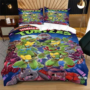 Teenage Mutant Ninja Turtles Family Bedding Set (Including 1 Duvet Cover And 1-2 Pillowcases), a Must-Have Bedding Item For Nostalgic Fans Born In The 1990s In The United States, Perfect For Bedroom Exclusive Decoration For Teenagers And Children