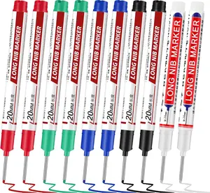 10 Pack Long Nib Marker 20mm Waterproof Deep Hole Markers for Carpentry Woodworking Metal Work Versatile Marking Tool