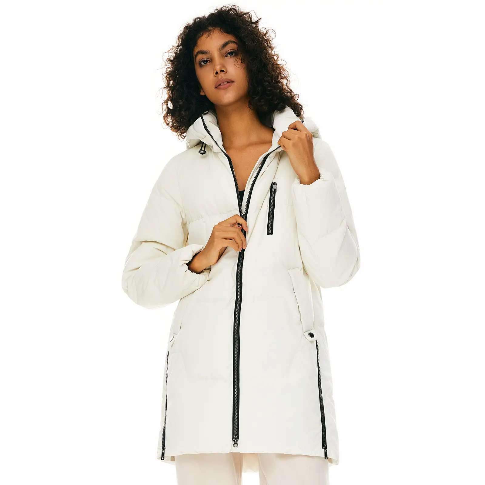 Orolay Women's Stylish Down Hooded Jacket for Daily Wear and Outdoor, Versatile A-Line Puffer Coat with Two-Way Zipper for Ultimate Comfort Basic Tops