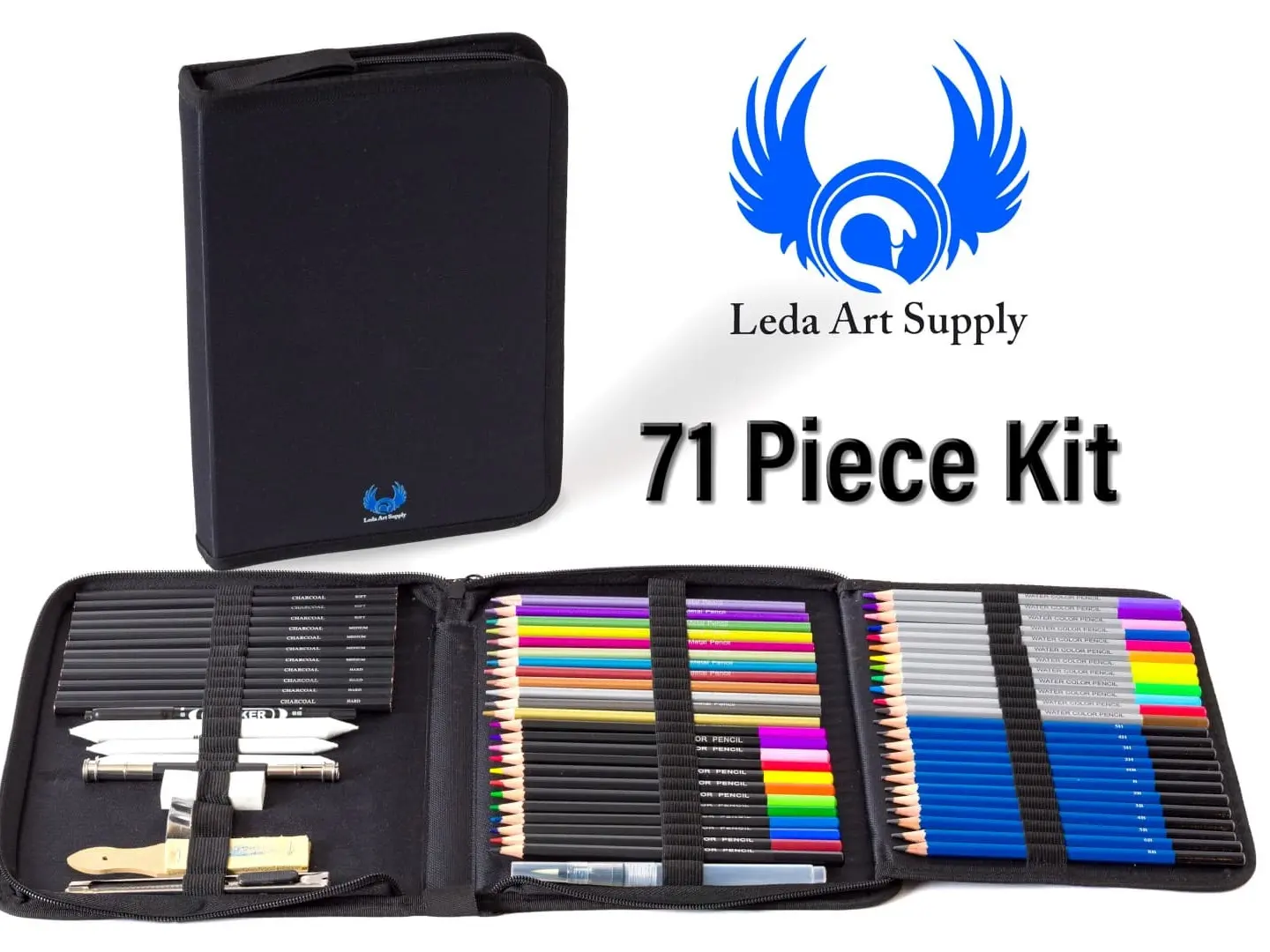 71pcs Leda Professional Artist Drawing Set - Complete Kit in Zippered Case - Color Pencils Charcoal Sketch Tools.