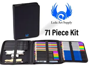 71pcs Leda Professional Artist Drawing Set - Complete Kit in Zippered Case - Color Pencils Charcoal Sketch Tools.