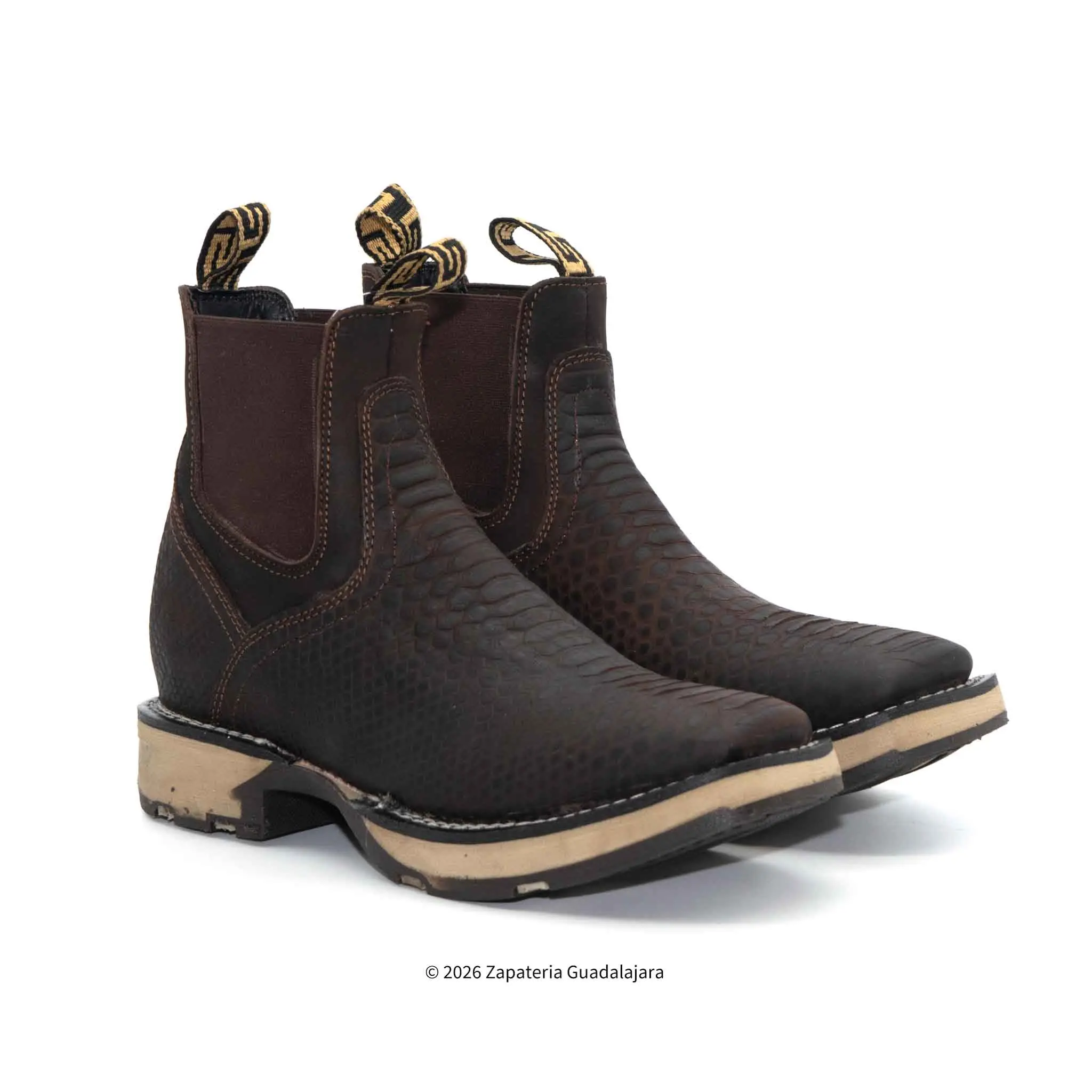 Matte Brown Python Print Square Toe Double Density Sole Leather boot