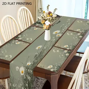2D flat printing, Home, Floral pattern placemat, 1 piece/2 piece/4 piece/6 piece/8 piece table flag placemat set, spring daisy field kitchen table flag placemat and plate set, suitable for dinners, weddings, festivals, holiday gifts