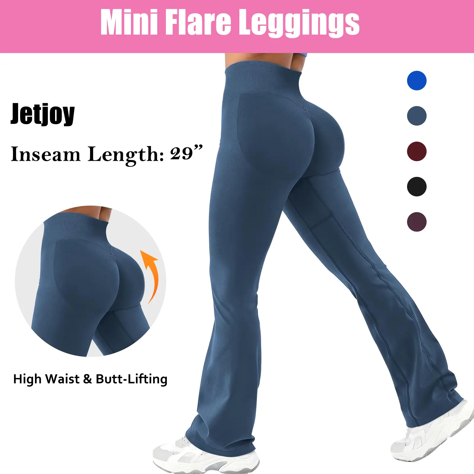 Jetjoy Mini Flare Leggings  for Women Seamless Hidden Scrunch Butt Lift Workout Legging Flare Bootcut Yoga Pants