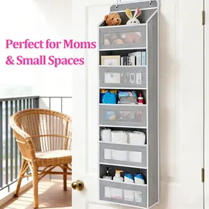 Behind Door Wardrobe Storage, Multi-Layer Hanging Bag Classification, Bathroom Toys/Bedroom Miscellaneous Items, 5 Large Capacity Pockets, Hanging Storage Boxes Above The Door, Hanging Wardrobe Storage Boxes, Suitable for Bedrooms, Bathrooms