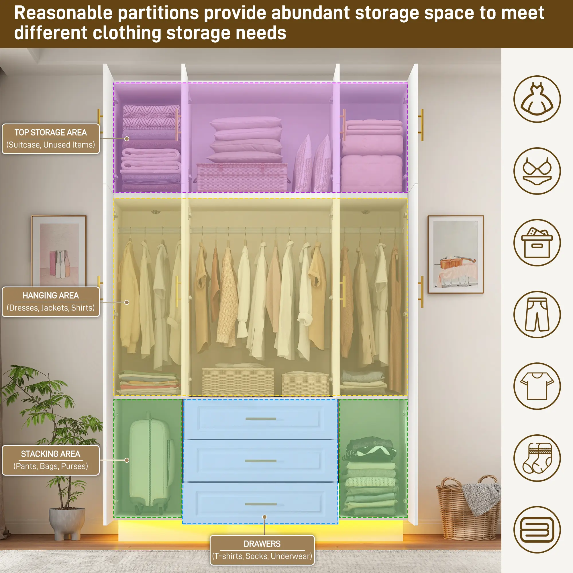 Large Armoire Wardrobe Closet Cabinet with Drawers and LED Lights, Multi-Tier Shelves, Hanging Rod, Large Capacity Storage 4 Door Wardrobe Armoire with Top Cabinet for Bedroom, White,Black - TikTok Shop Large Armoire Wardrobe Closet Cabinet with Drawers and LED Lights, Multi-Tier Shelves, Hanging Rod, Large Capacity Storage 4 Door Wardrobe Armoire with Top Cabinet for Bedroom, White,Black - TikTok Shop
