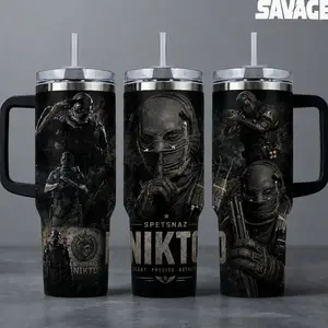 Call of Duty "Nikto - Spetsnaz Silent Precise Ruthless" Gaming Tumbler, 20oz & 40oz Insulated Travel Mug with Handle. Military Tactical Operator Graphic Merch, Perfect Gift for COD Fans