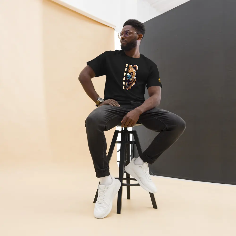 savage bear with paw print sleeve tee
