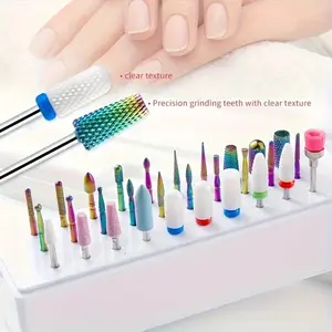 30pcs Nail Drill Bits Ceramic Cuticle Efile Tungsten Carbide Milling Cutter for Manicure Remover Acrylic Gel Nail Tools with 30-hole Storage Box